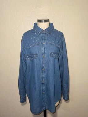 Tantrum Blues L Studded Denim Western Shirt Shacket Cowgirl NWT